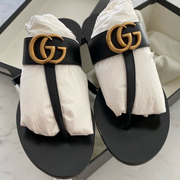 Gucci Shoes - Gucci Marmont Leather Thong Sandals - Size 37